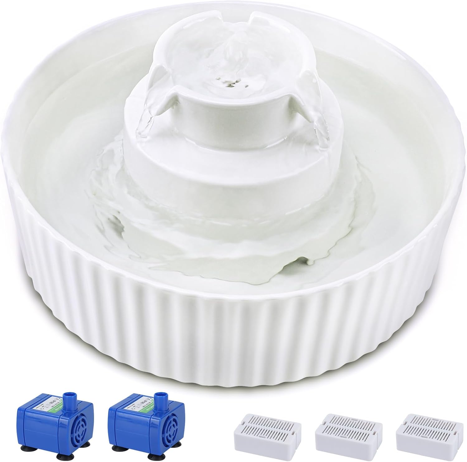 Ceramic Cat Water Fountain with 2.1L Capacity and Quiet Pumps