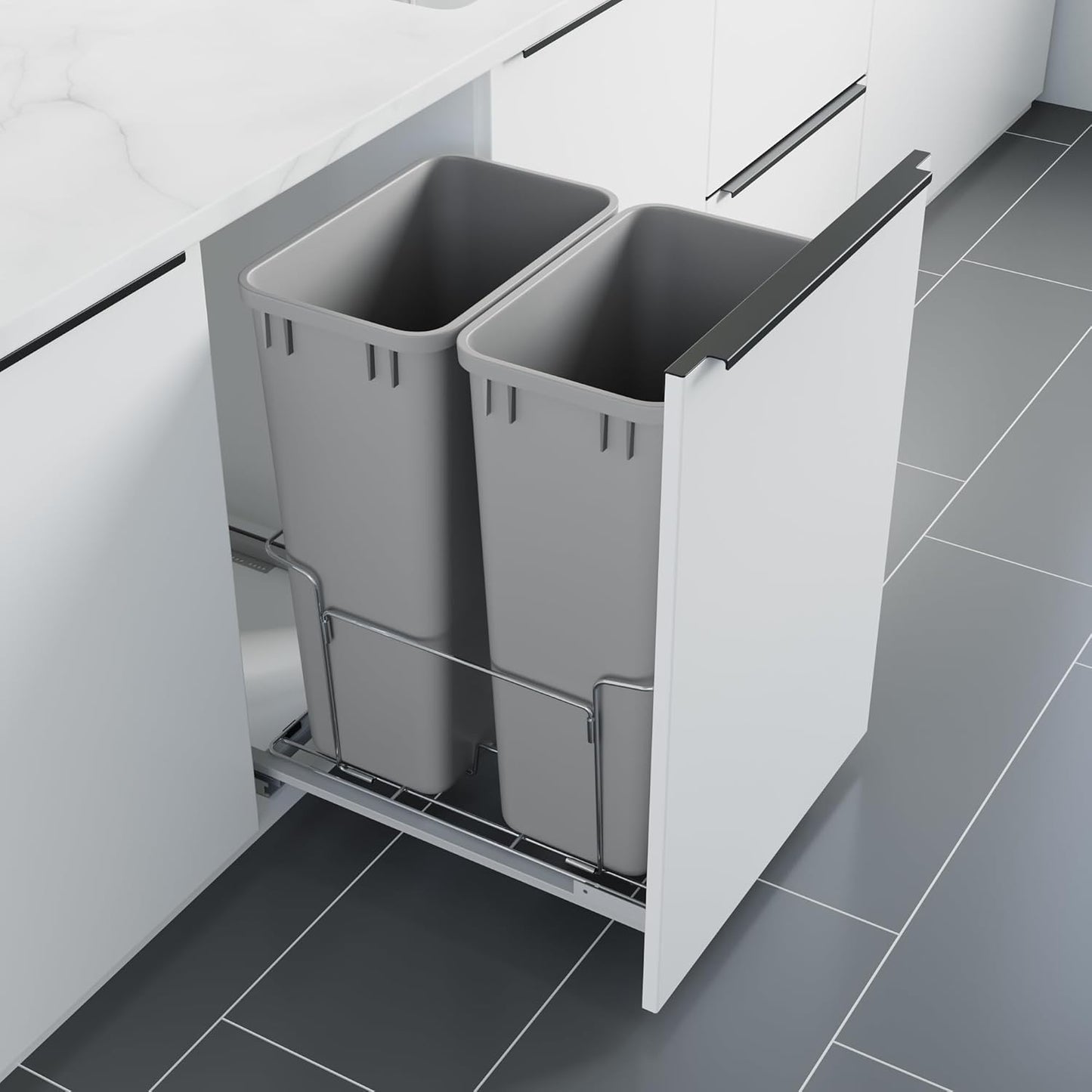 Dowell B18 Aluminum Base Wastebasket Pullout with Two Bins
