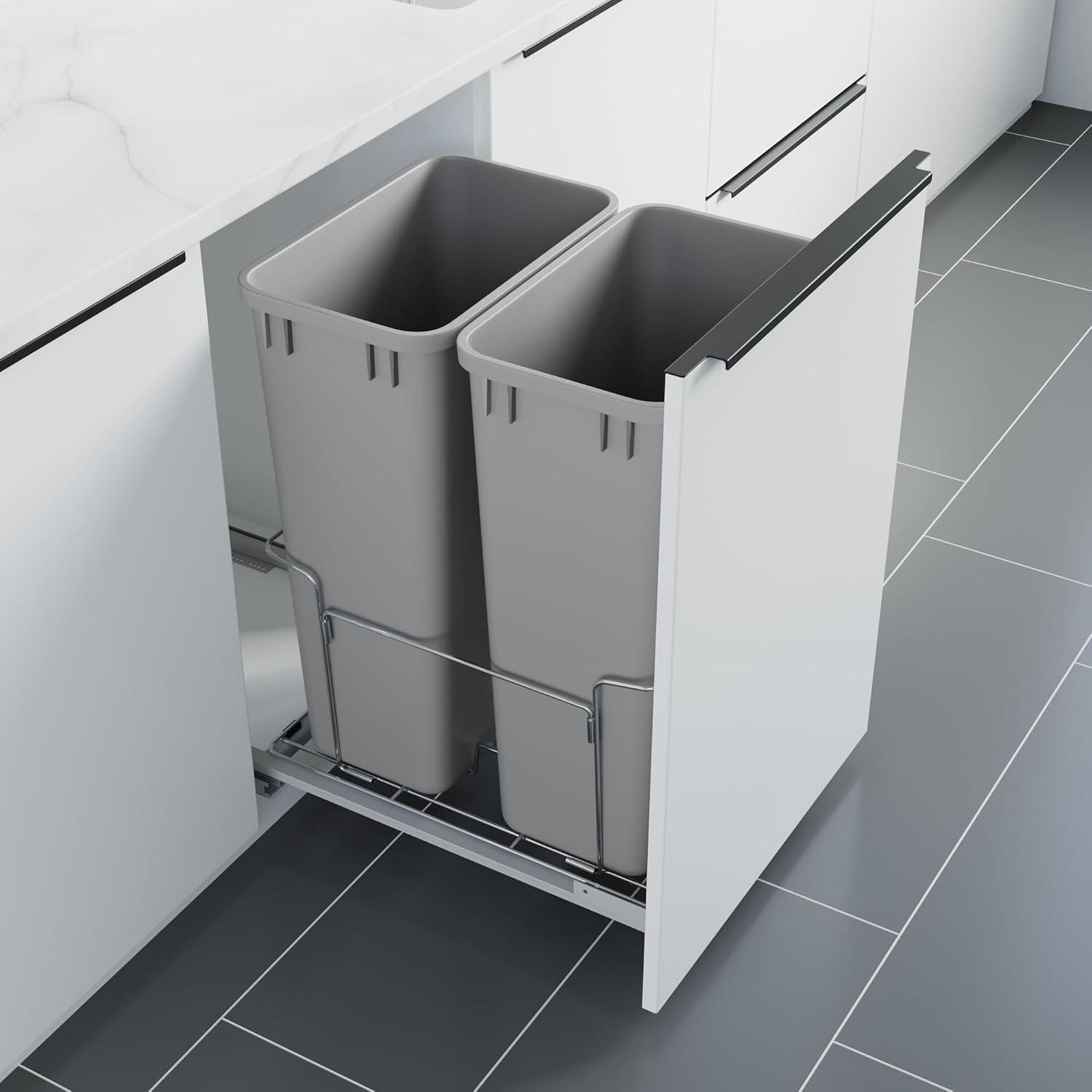 Dowell B18 Aluminum Base Wastebasket Pullout with Two Bins