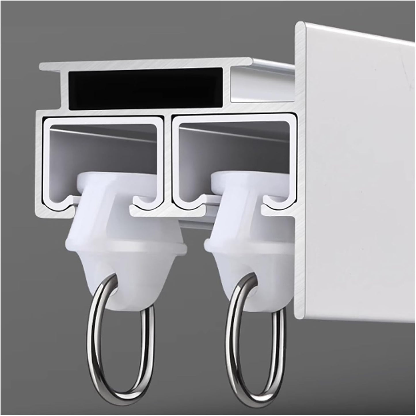 Silent Aluminum Double Rail Blackout Curtain Track - Custom Lengths - White