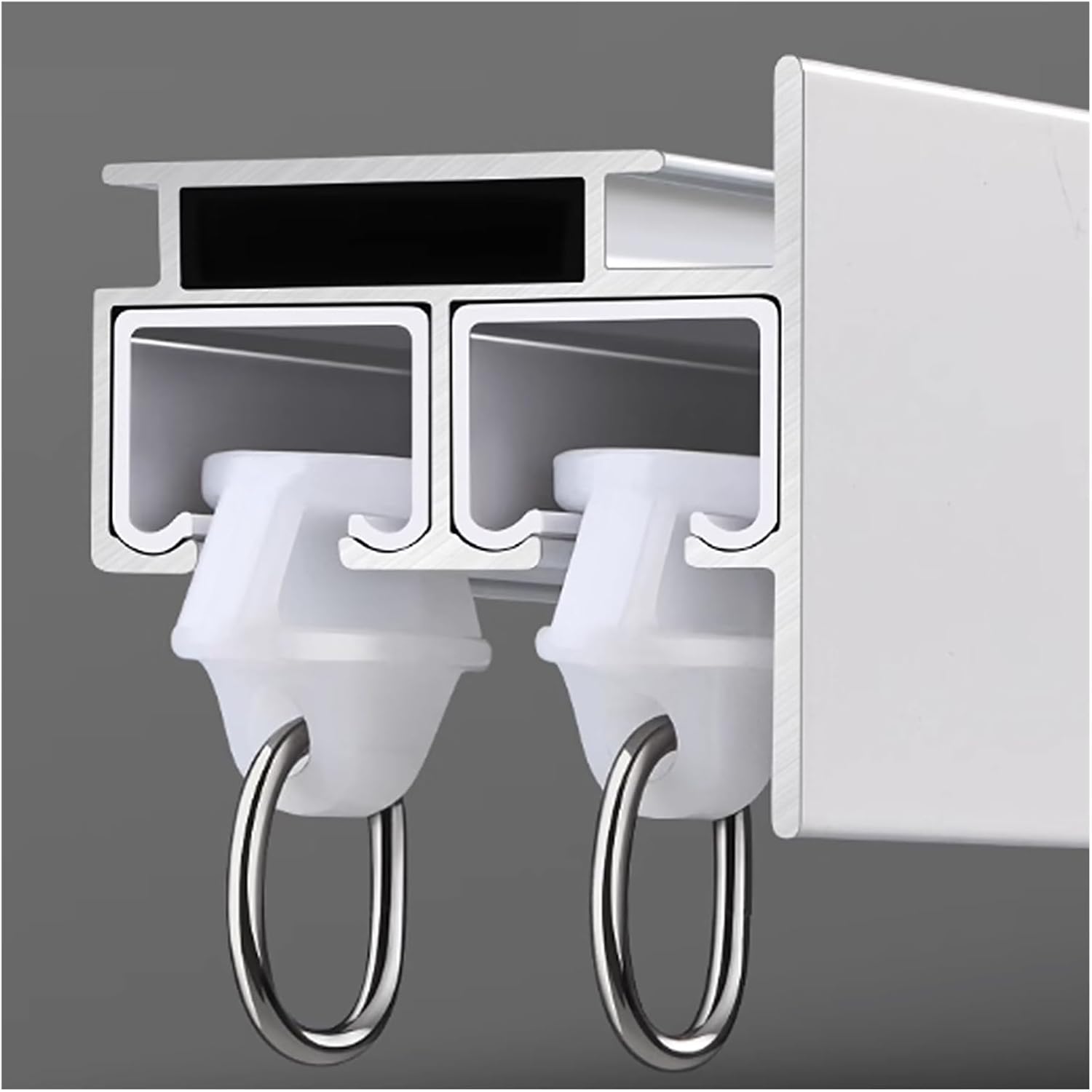 Silent Aluminum Double Rail Blackout Curtain Track - Custom Lengths - White