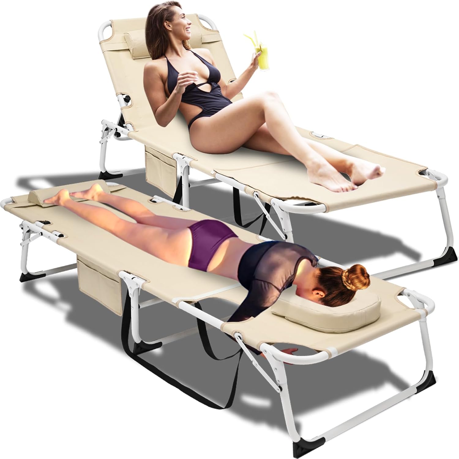 ABORON Patio Lounge Chair - Heavy Duty Adjustable Chaise Lounge