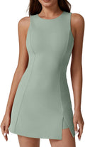 Crew Neck Tennis Dress with Built-in Shorts - Active Comfort