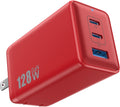 65W Fast 3-Port USB C Wall Charger - GaN III Technology - Red
