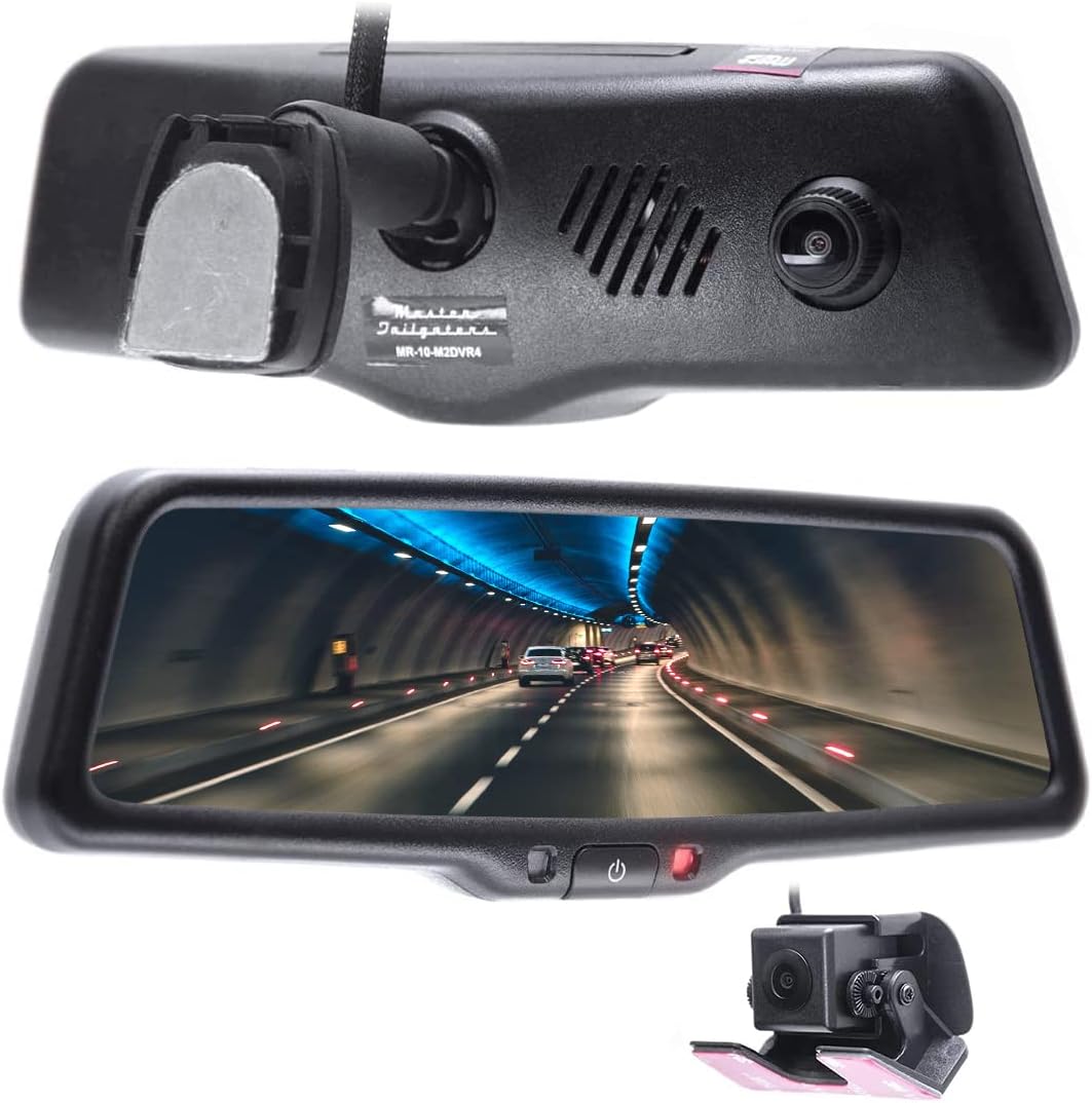 Master Tailgaters 10in Rear View Mirror Dash Cam with LCD Screen