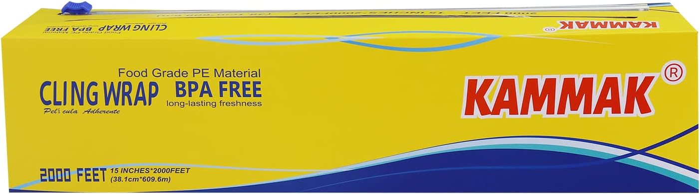 KAMMAK Plastic Wrap Food Cling Wrap with Slide Cutter 15 in