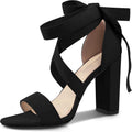 Strappy Heels for Women Chunky Heels - Lace Up Nude Block Sandals