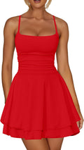 Women's Ruffle Mini Dress Spaghetti Strap Ruched Corset - Clubwear