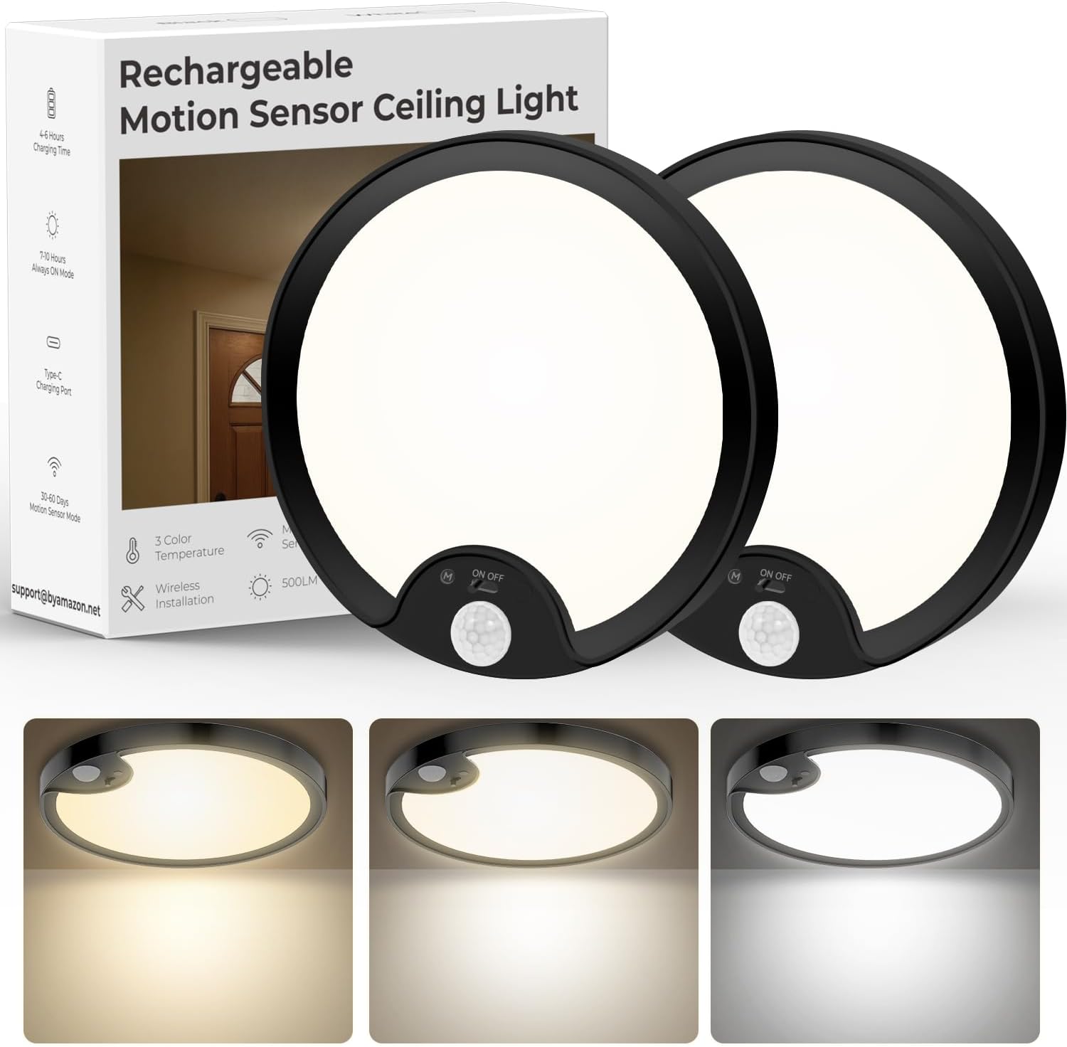 Rechargeable Motion Sensor Ceiling Light for Shower & Closet