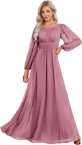 Ever-Pretty Crewneck Long Lantern Sleeves Floor Length A-Line Dress up