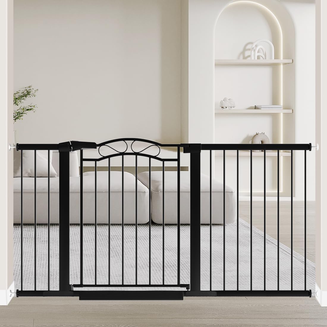 Black Baby Gate with Door for Stairs - Pressure Mounted Safety