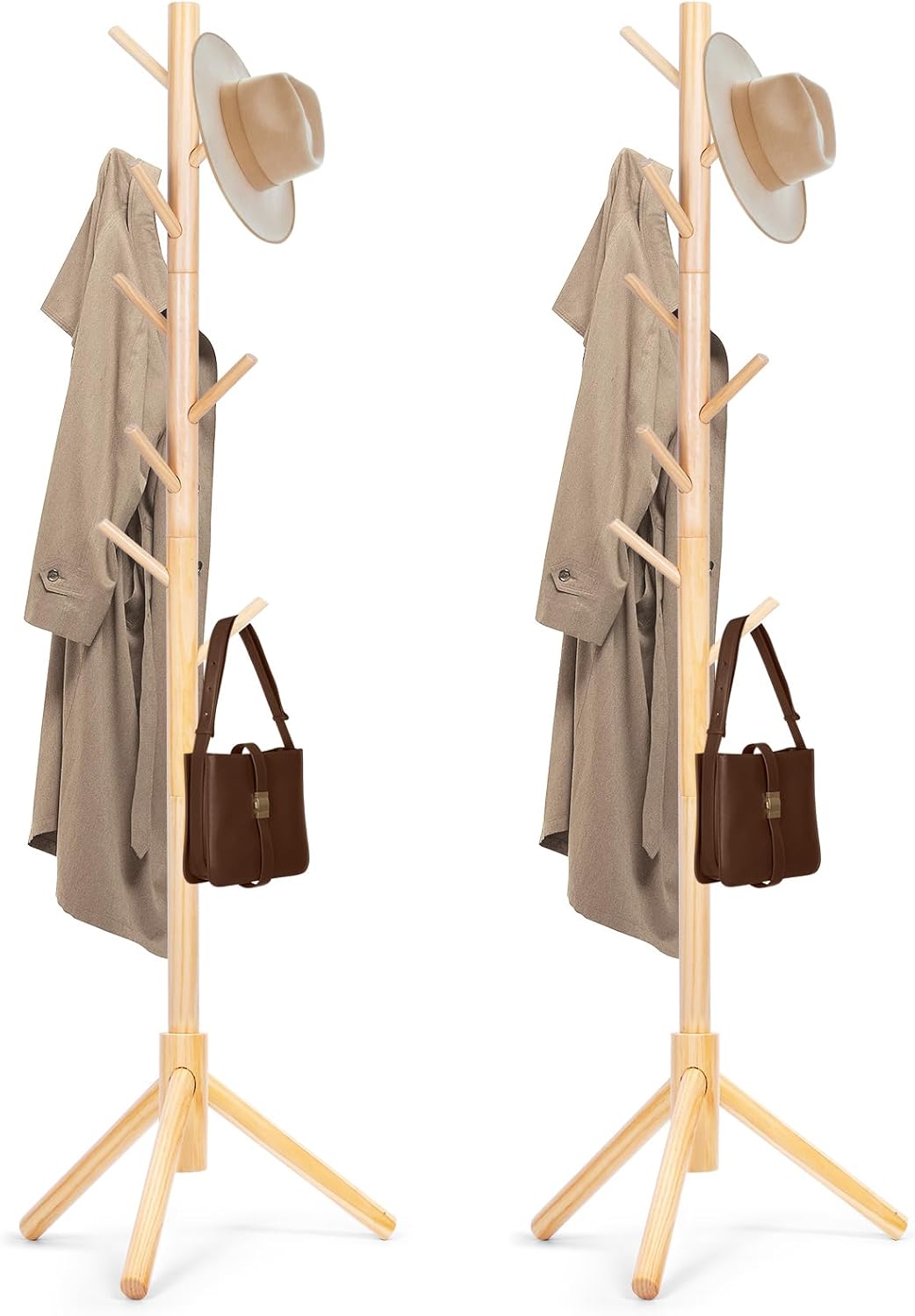 2PCS Solid Wooden Coat Rack Freestanding for Entryway and Office