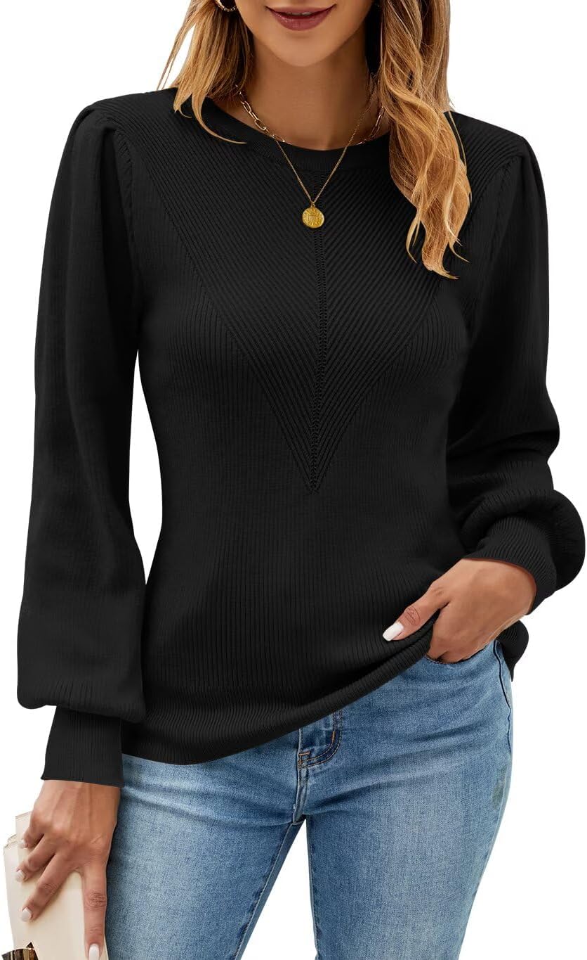 QACOHU Womens Fall Long Sleeve Ribbed Knit Sweater for Style