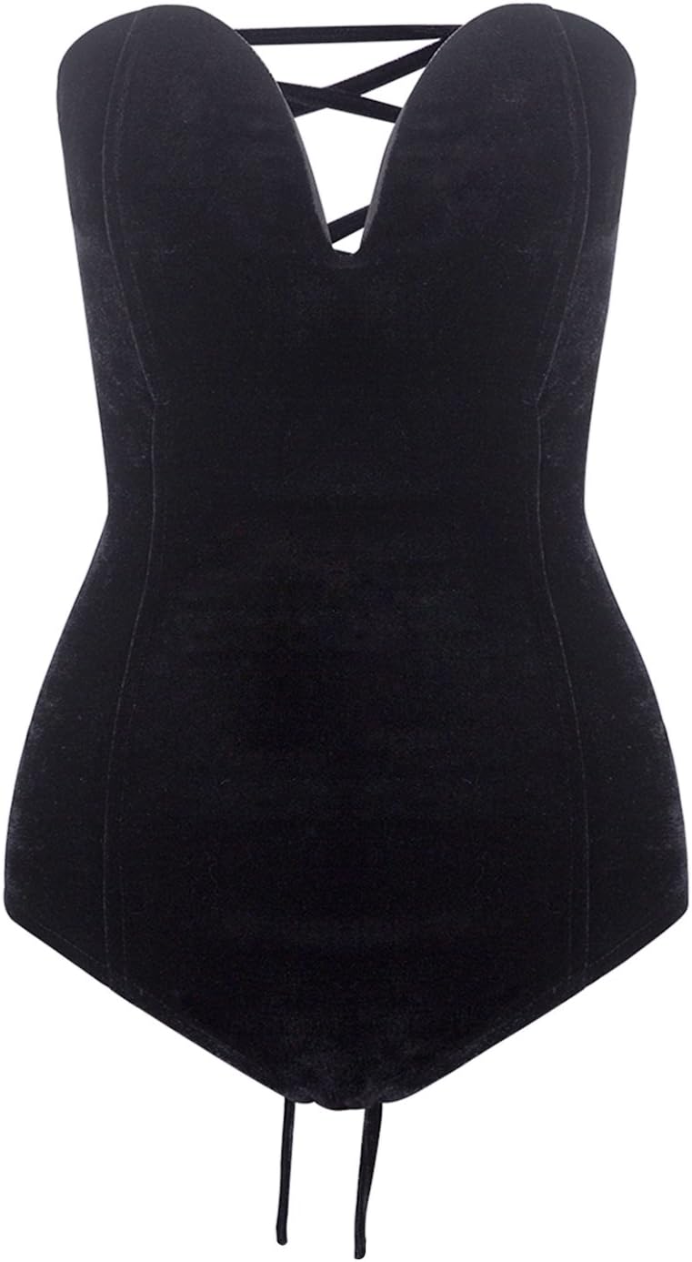 Choies Women's Burgundy/Black Sexy Plunge Neck Bodysuit Review