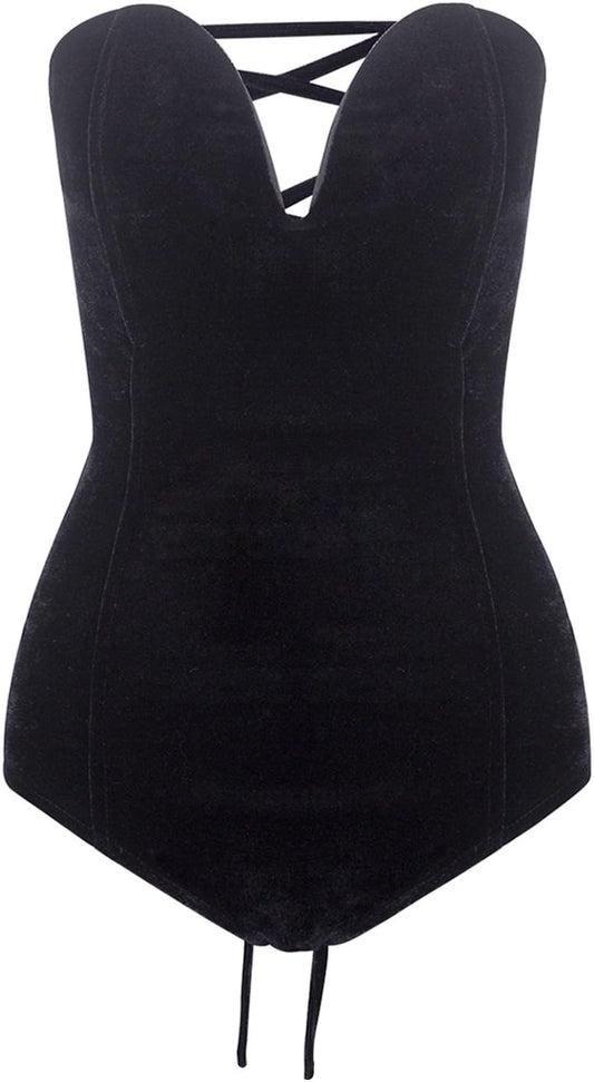 Choies Women's Burgundy/Black Sexy Plunge Neck Bodysuit