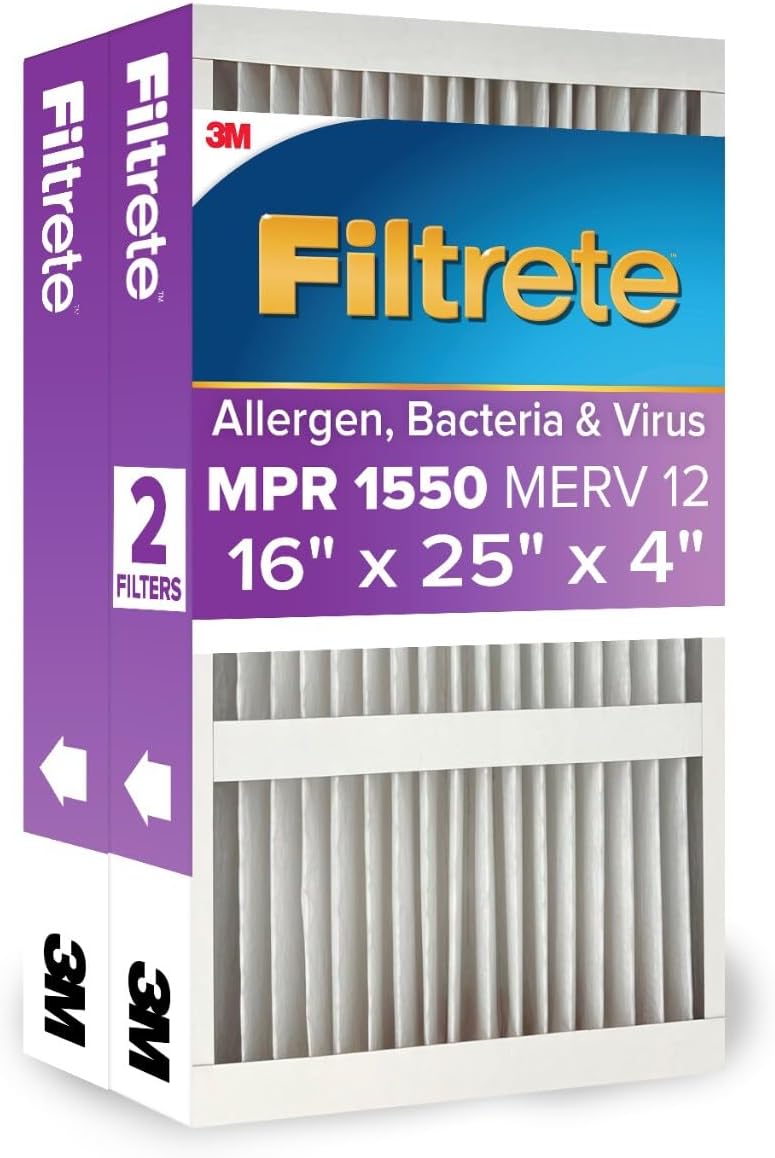 Enhanced Indoor Air Quality: Filtrete 16x25x4 Air Filter, MPR 1550, 2-Pack