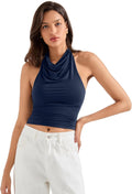 SUUKSESS Women Halter Backless Cowl Neck Tank Top - Flattering Summer