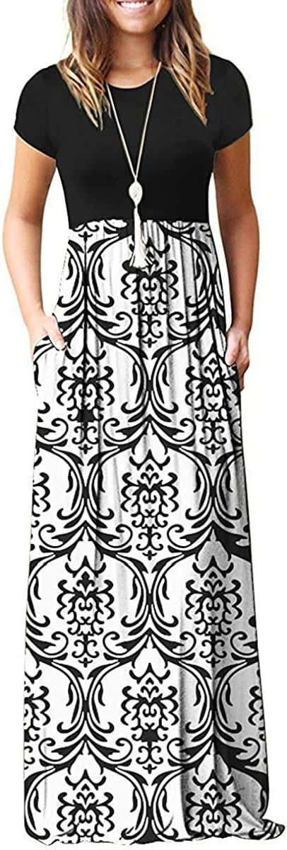 EUOVMY Women's Short Sleeve Maxi Dress with Pockets for Casual Wear