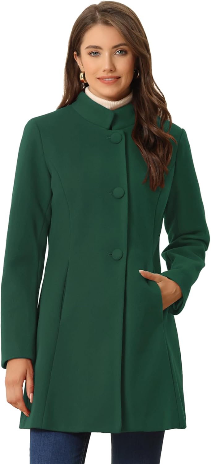 Allegra K Women's Winter Overcoat Mid-Long Stand Collar Coat