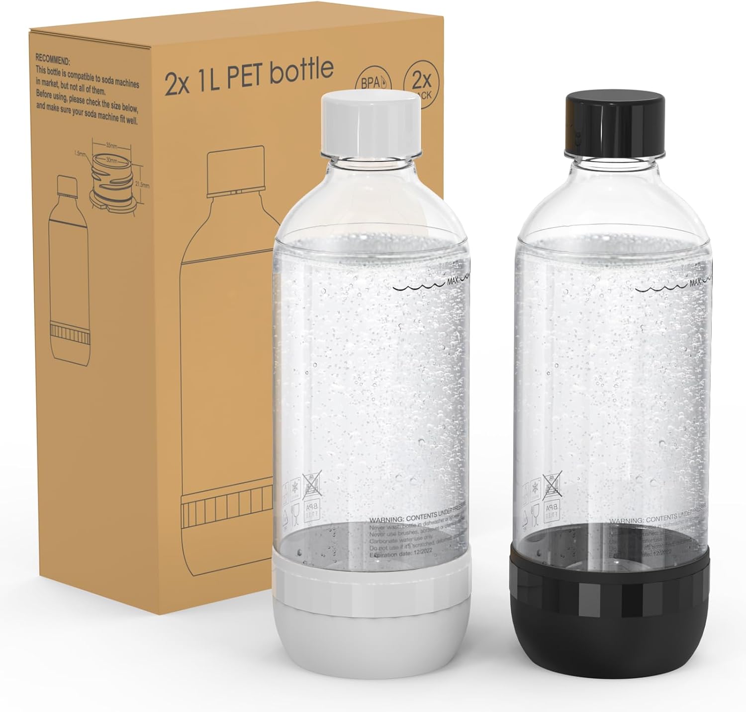 Mycket 1L BPA-Free Soda Maker Bottles, 2 Pack