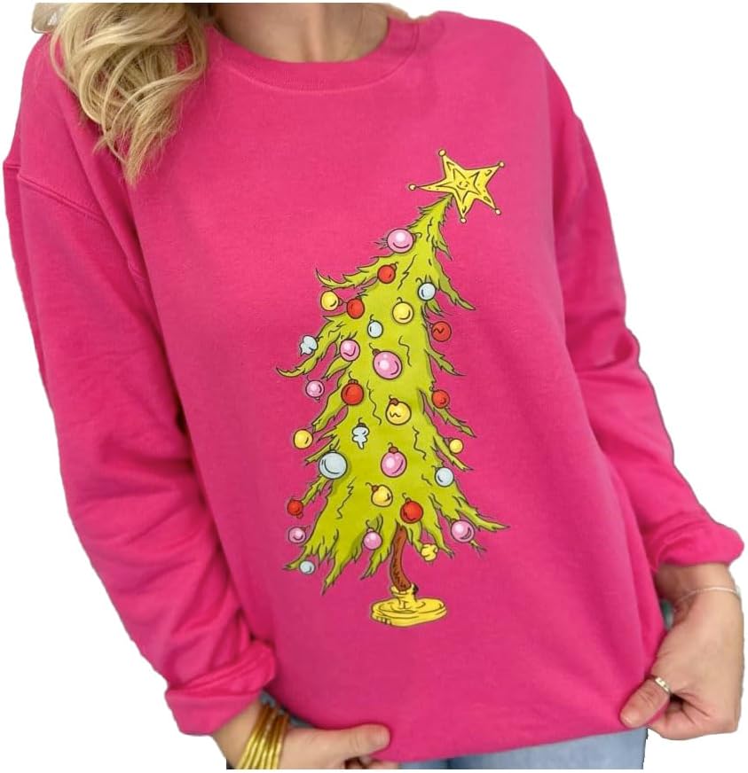Stand Out in Style: Hot Pink Grinch Tree Sweatshirt Size L