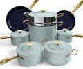 Diamond Infused Ceramic 13-Pc Cookware Set with Gold Handles