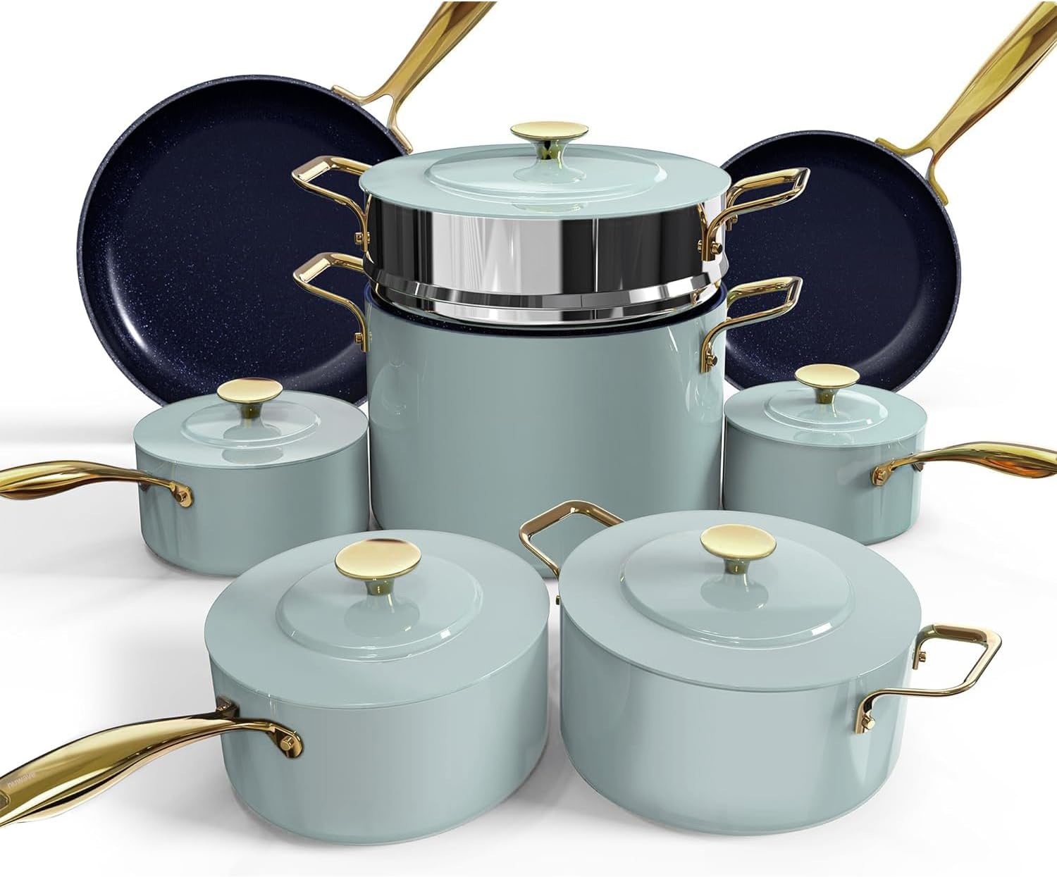 Nuwave Lux LE 13-Pc Cookware Set with Elegant Gold Handles