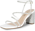 Womens Rhinestone Strappy Block Heel Sandals - 3.15in Comfort