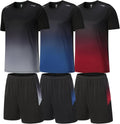 Men's Gym Clothes 6 Pack Workout Shorts & Long Sleeve Shirts - Dry Fit