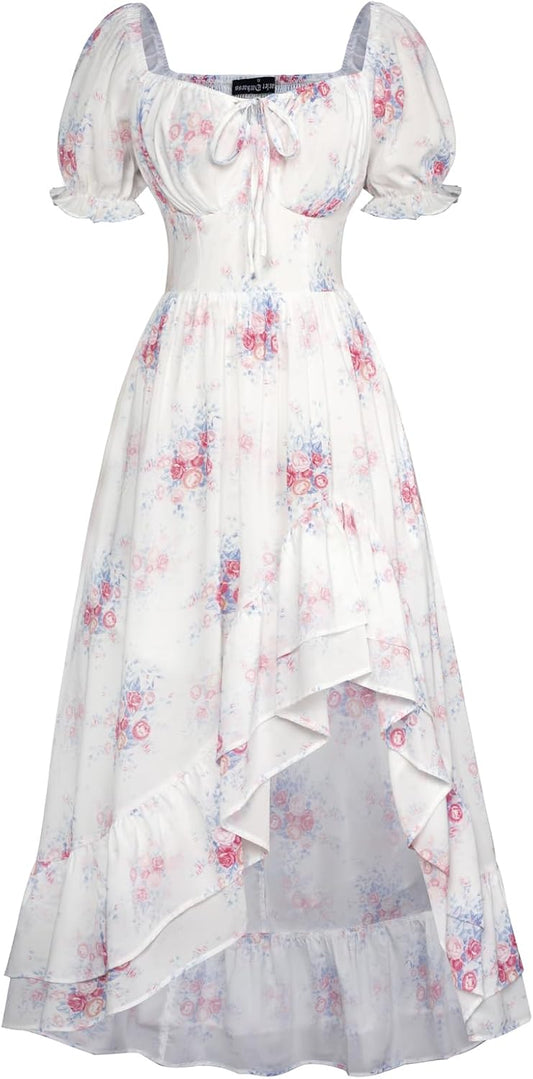Cottagecore Corset Dress for Women - Flowy Floral Chiffon Style