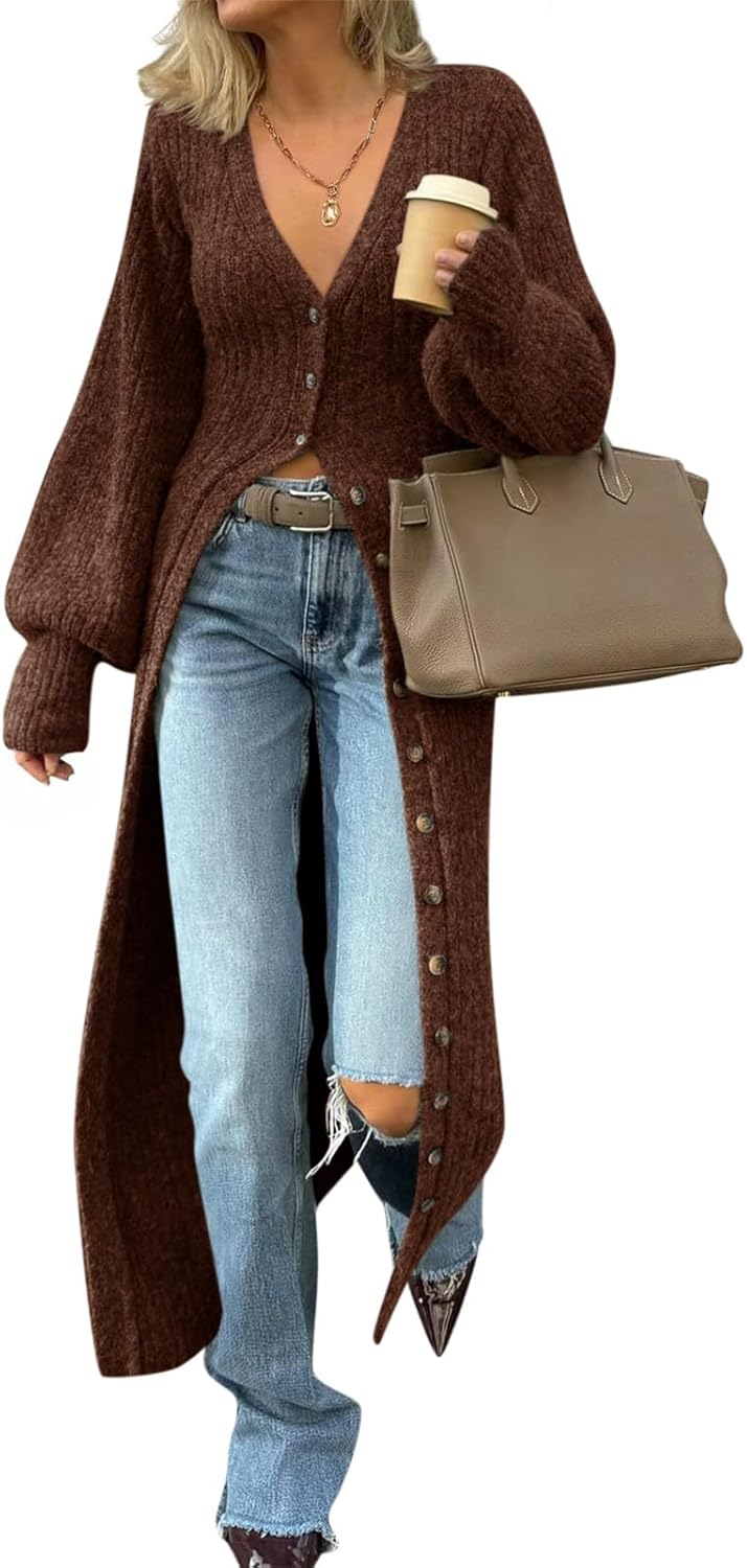 Saodimallsu Womens Long Cardigans V Neck Button Down Sweater