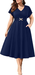 Pinup Fashion Women Plus Size A-Line Midi Dress with Pockets