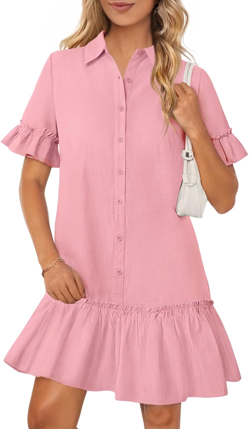MEROKEETY Women's Summer Button Down Shirt Dress for Casual Style