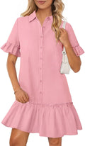 MEROKEETY Women's Button Down Shirt Dress - Casual Ruffle Mini Dresses