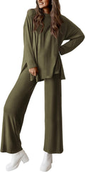 Women's Two Piece Lounge Set with Wide Leg Pants - Cozy Travel Wear
