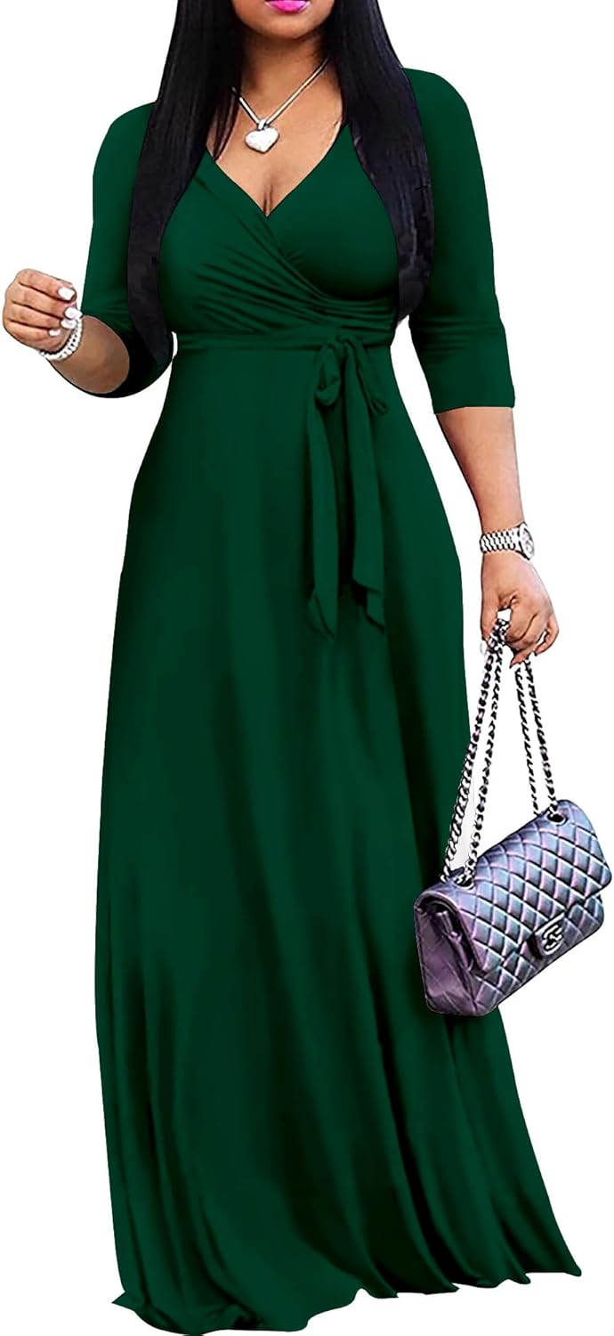 Mrskoala Plus Size Long Maxi Wrap Dresses for Summer Style