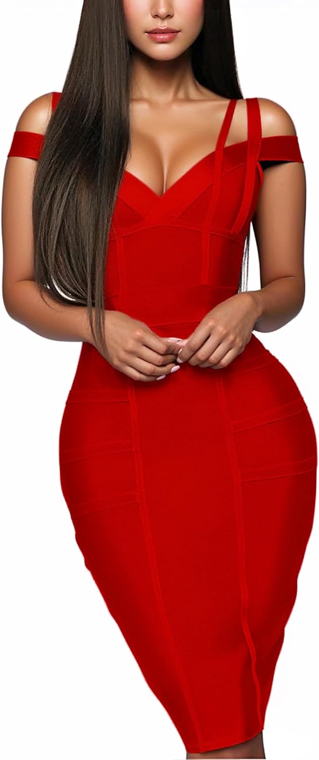 Hybrid & Company Womens Elegance V Neck Stretch Chic Dress
