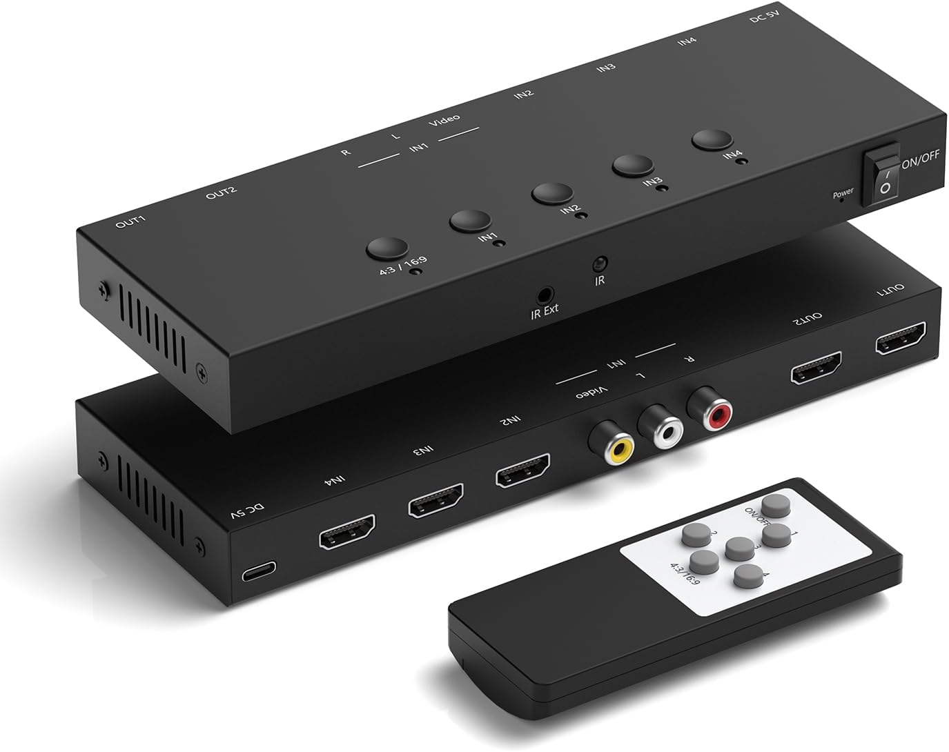 4In to 2Out HDMI/AV Switch for Seamless Video Connections