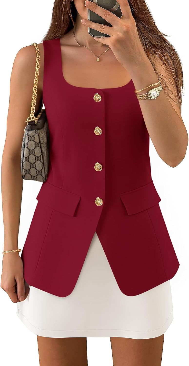 ZESICA Women's Summer Casual Sleeveless Suit Vest Blazer