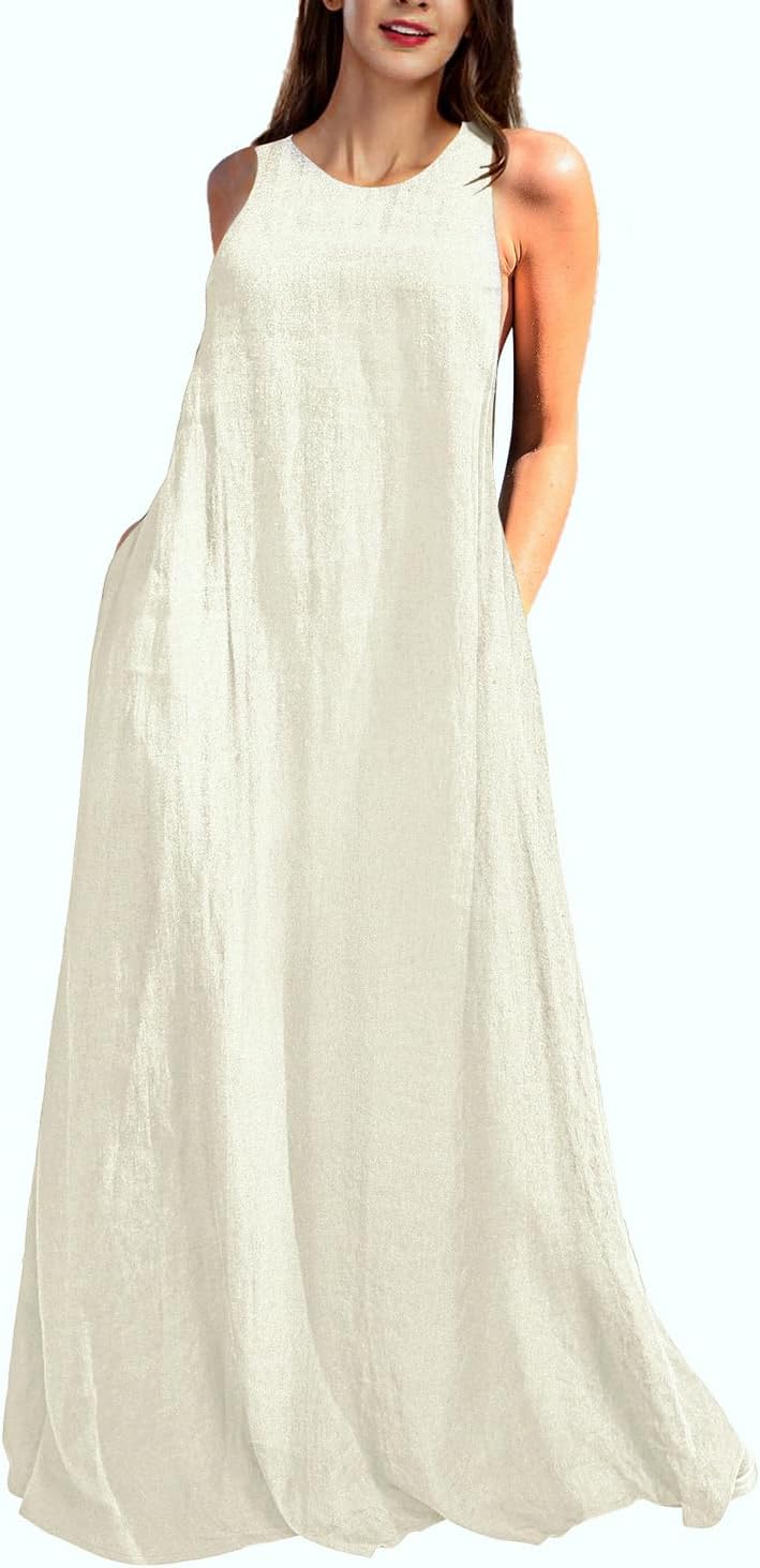 Rainday Women's Linen Dress: Casual Maxi Dress with Pockets