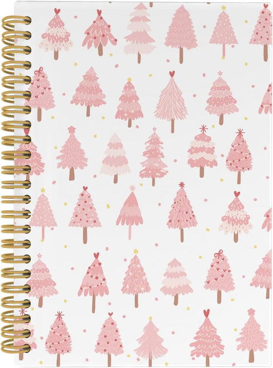 Preppy Pink Christmas Spiral Notebook - 164 College Ruled Pages - Girly Winter Journal