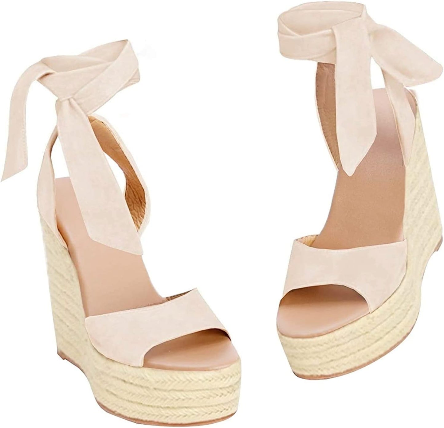 Womens Espadrilles Wedges Sandals Heels Open Toe Tie Lace Up