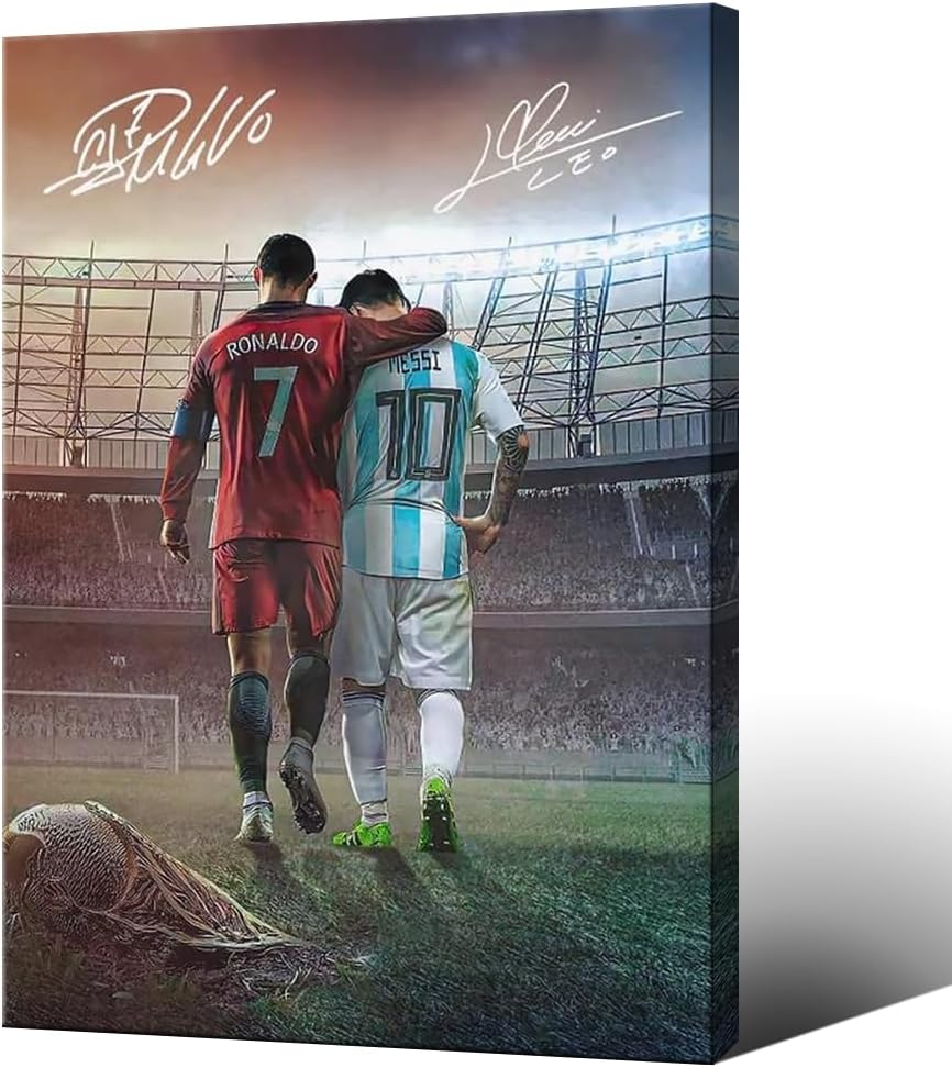 Framed Superstar Messi And Ronaldo Signed Poster For Kids Room