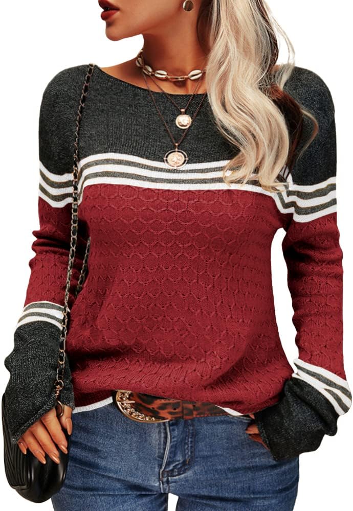 Danedvi Womens Fall Fashion Colorblock Lightweight Sweater
