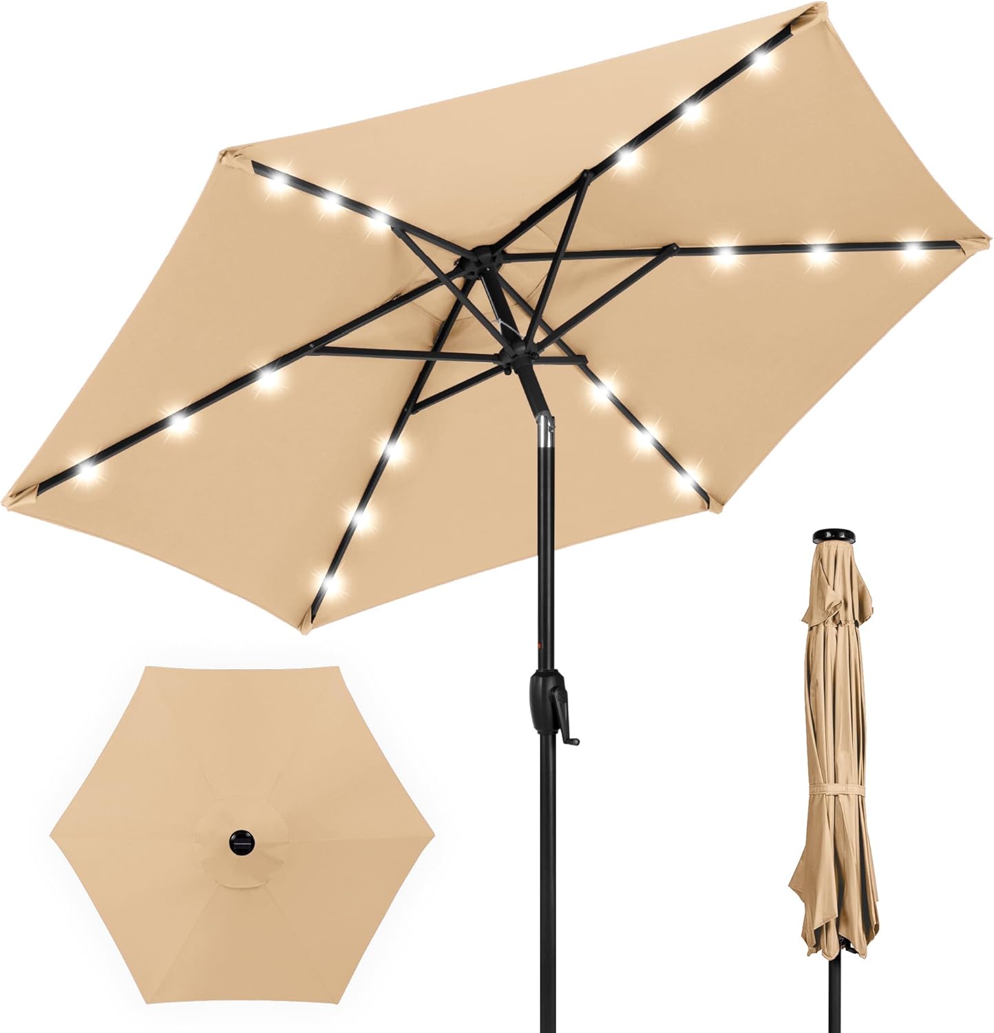 7.5ft Outdoor Solar Market Table Patio Umbrella with LED Lights