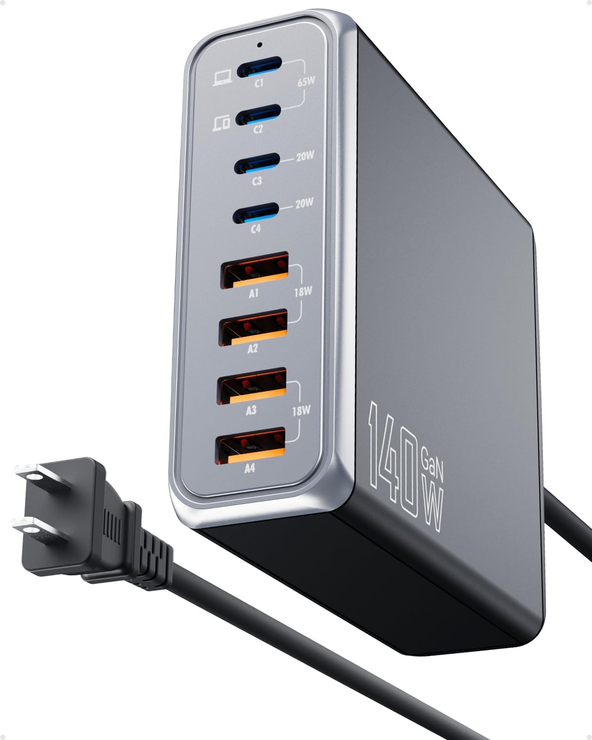 Fast 8-Port USB C Charger Hub, 140W Power, Multi-Device Compatible