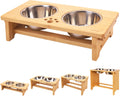 Elevated Dog Bowls with 2 Stainless Steel Bowls - Raised Bamboo Stand