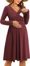 OUGES Womens V-Neck Maternity Nursing Dress - Comfortable, Pocketed