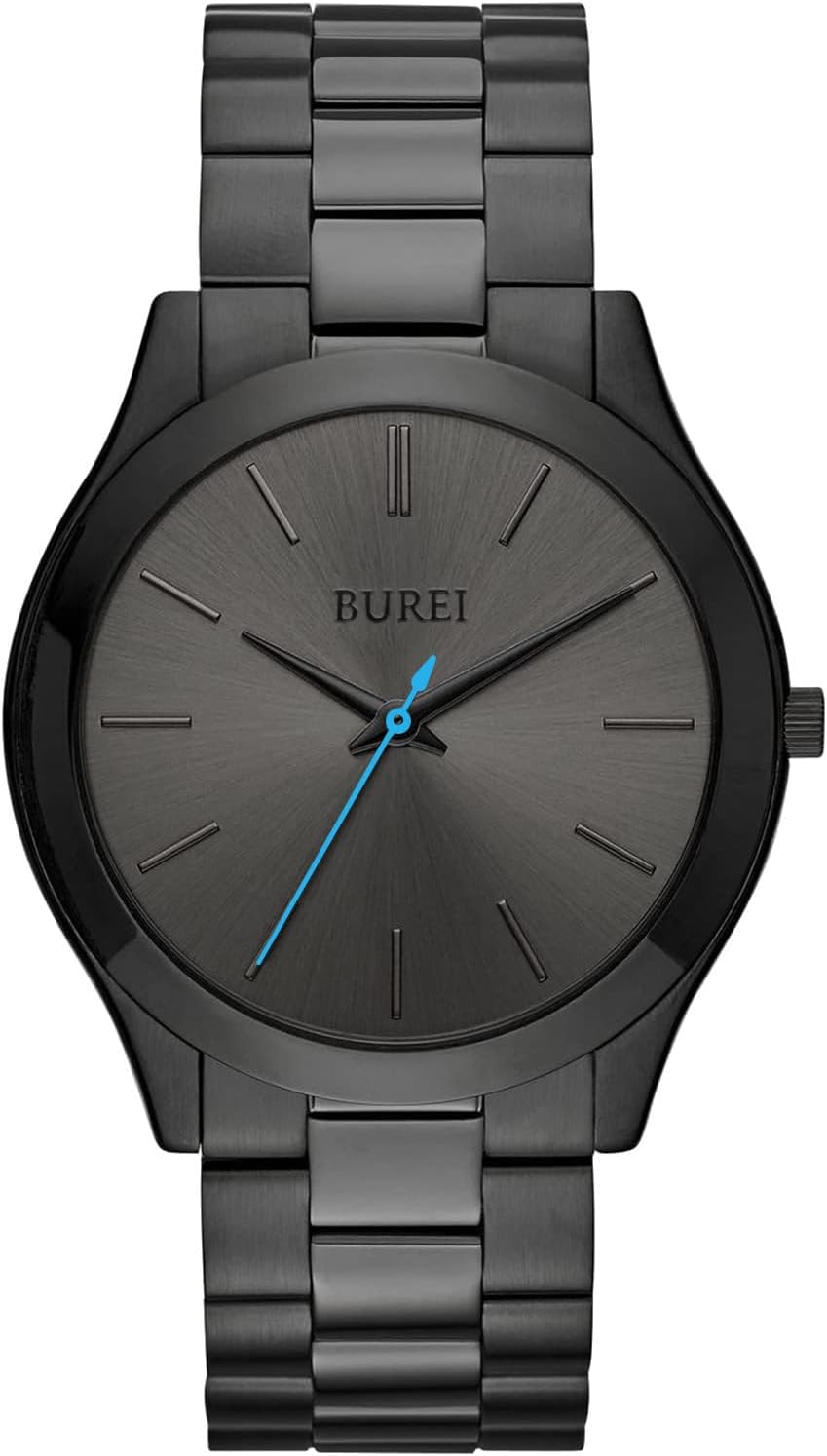BUREI Men Watches Fashion Analog Stainless Steel Quartz Waterproof