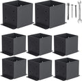 6x6 Post Base 8 Pcs Post Brackets Kit - Heavy Duty Black Powder-Coated